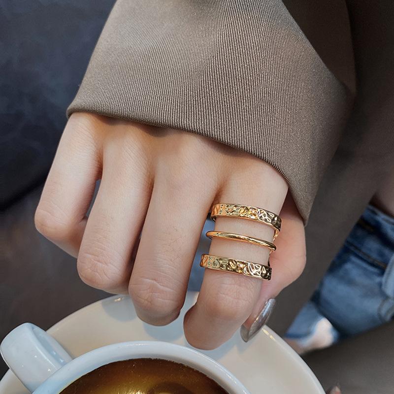 リング 指輪 3連 槌目 フリーサイズ レディース シルバー925 金属