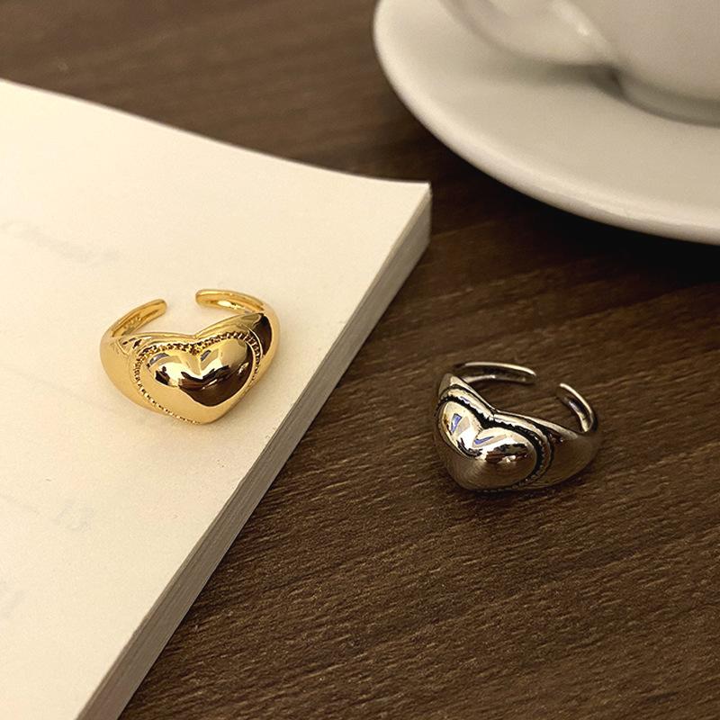 リング 指輪 ハート オープンリング ミル打ち フリーサイズ シルバー