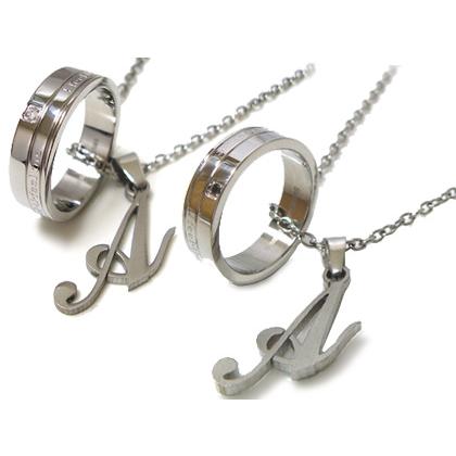 ペアダナスダイヤモンドイニシャルネックレス/ブラック/天然/ダイヤモンド/ファッション/アクセ/ブランド/黒/ステンレス/アクセサリー/ 年度末 sale_1