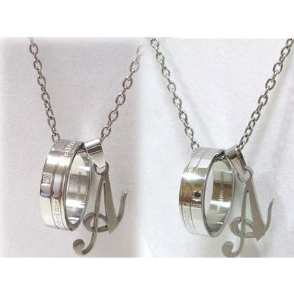 ペアダナスダイヤモンドイニシャルネックレス/ブラック/天然/ダイヤモンド/ファッション/アクセ/ブランド/黒/ステンレス/アクセサリー/ 年度末 sale_2