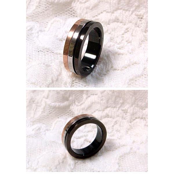 リング ブラック ピンクゴールド シルバー 3連 カラー ピンク