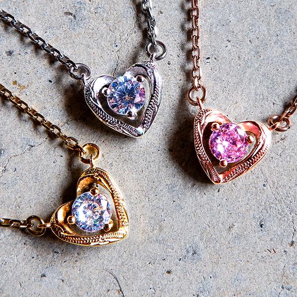 ハワイアンジュエリー ネックレス ステンレス オープン ハート スクロール ゴールド シルバー 金属アレルギー チェーン付き サージカルステンレスの画像