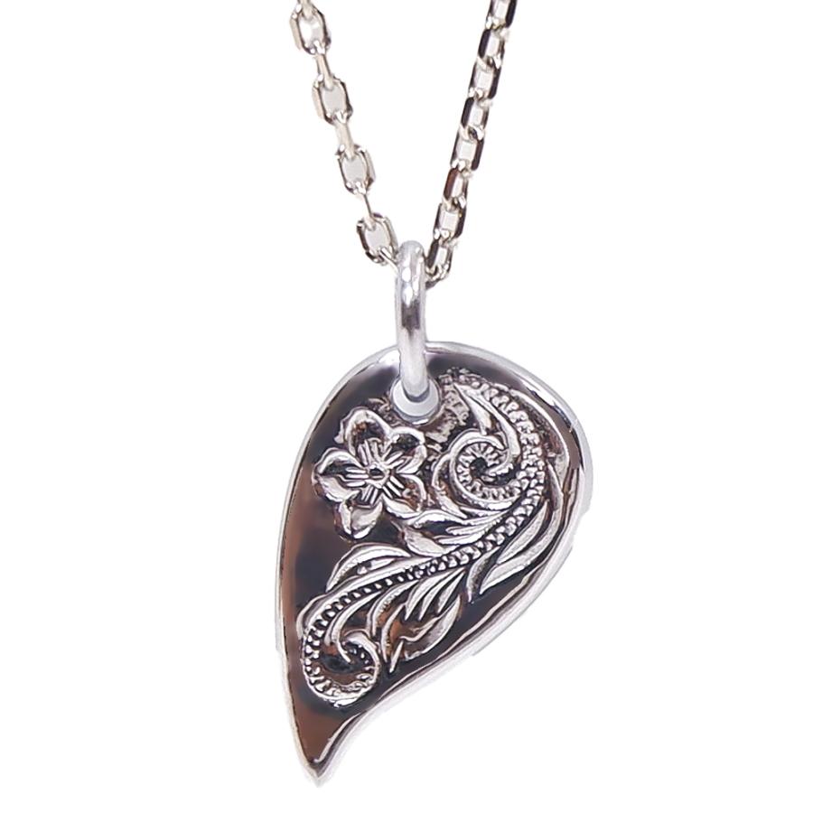 ハワイアンジュエリー ハートネックレス スチールシルバー プルメリア  