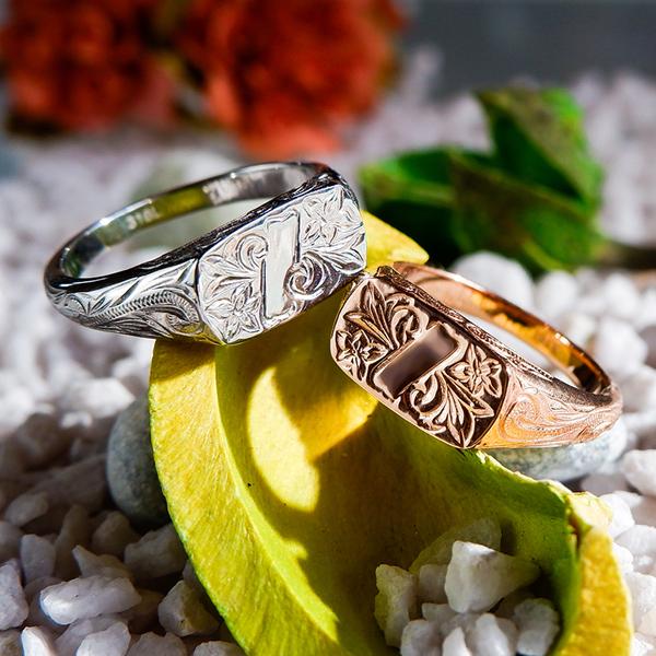 ハワイアンジュエリー リング カレッジリング風 指輪 K14 ゴールド