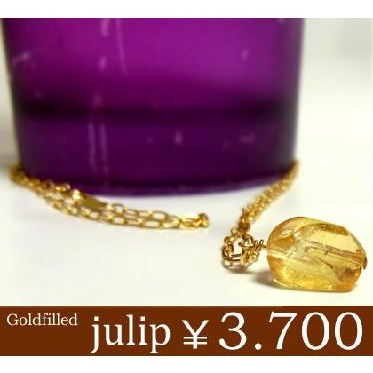 julip】シトリン14Kゴールドフィルドネックレス/1粒ネックレス 