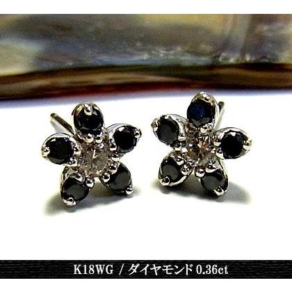 ピアス レディース フラワーモチーフ ジュエリー ホワイトゴールド 石 ブラックダイヤモンド K18WG プレゼント 年度末 sale