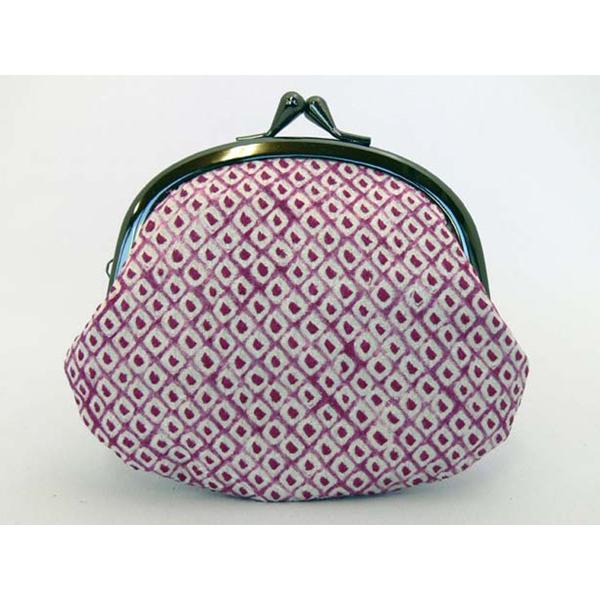 伝統工芸品 京鹿の子絞りと牛革のがま口 ブラウン 京鹿の子絞