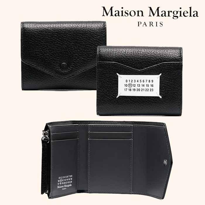 メゾン マルジェラ Maison Margiela エンベロープウォレット ボタン三つ折り財布 ブラック :bym01240136:JURER