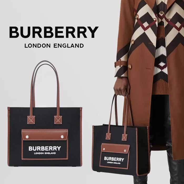 バーバリー BURBERRY ツートン キャンバス＆レザー スモール トート