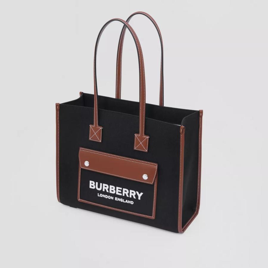 バーバリー BURBERRY ツートン キャンバス＆レザー スモール トートバッグ 80576001 ブラック
