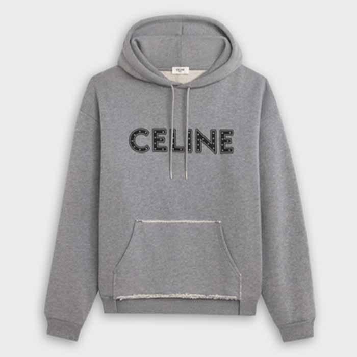 セリーヌ CELINE スタッズ×ロゴプリント コットンパーカー グレー