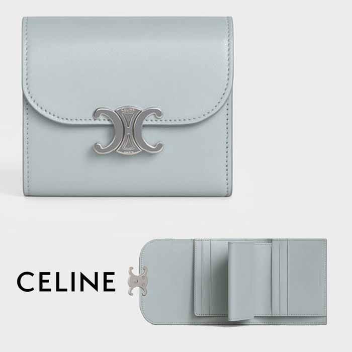 セリーヌ CELINE スモール フラップウォレット シャイニーラムスキン 三つ折り財布 10D783BZG.07ME ミネラル