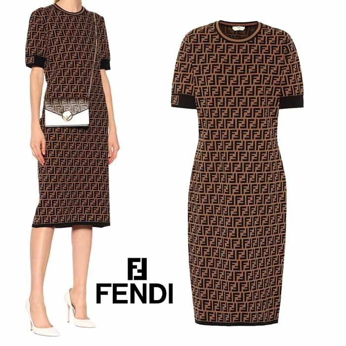フェンディ FENDI FFロゴ ストレッチニット ミディ ワンピース
