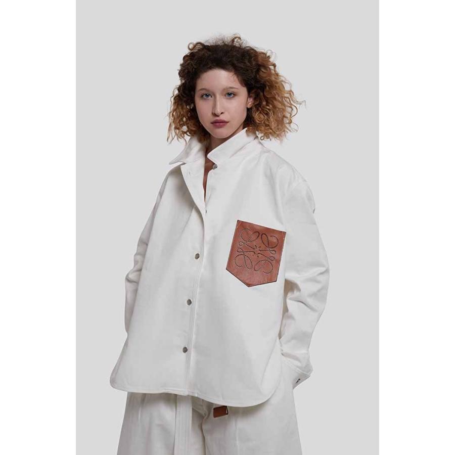 ロエベ LOEWE レザー ポケット オーバーシャツ（デニム）ホワイト