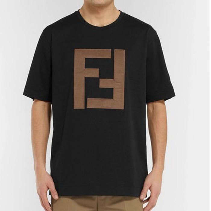 フェンディ FENDI FFアップリケロゴ コットン Tシャツ ブラック