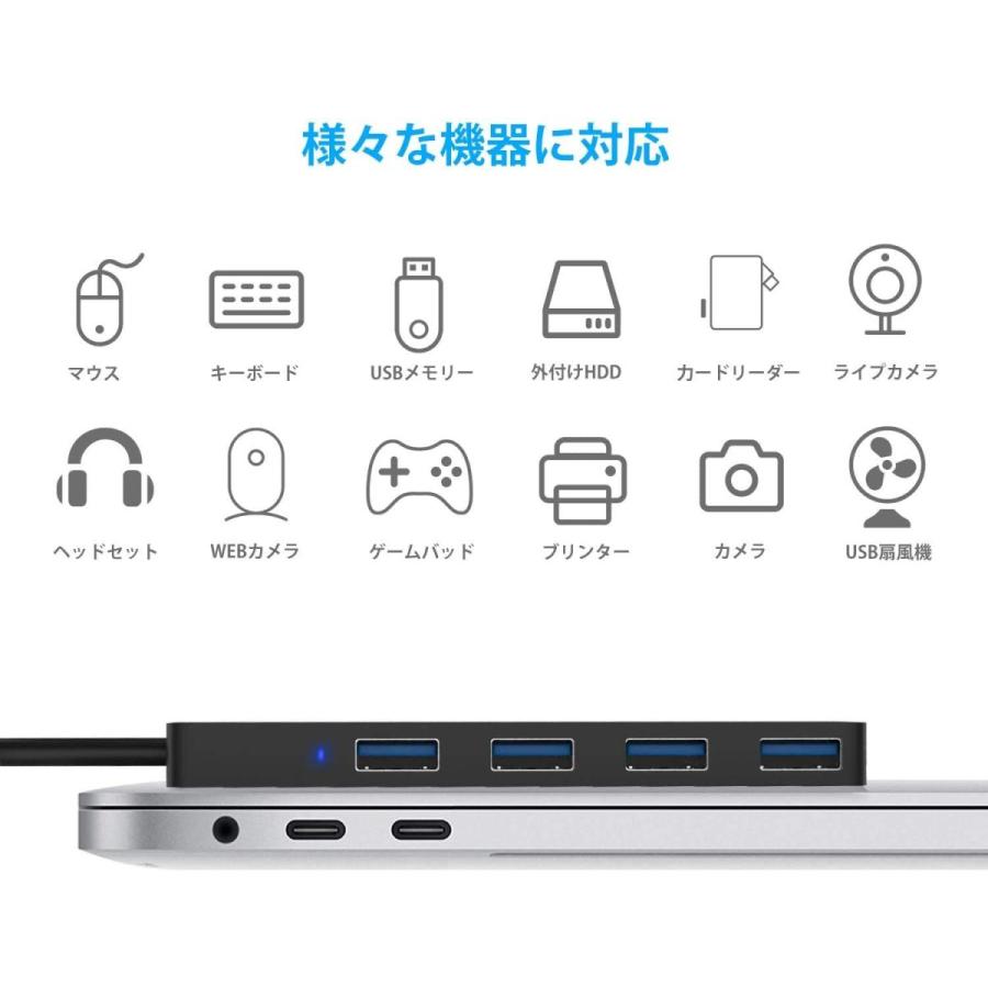 USB Type-Cハブ4-in-1 USB-A3.0 高速ポート 充電  データ転送 薄型 軽量 コンパクト｜jusanko｜04