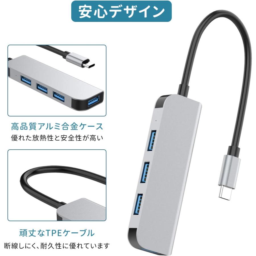 USB C ハブ　4つ USBーA3.0ポート Type-Cアダプター　高速データ転送 　スリム設計　 MacBook Pro Air/iPad Pro/Windows/Android 対応｜jusanko｜04