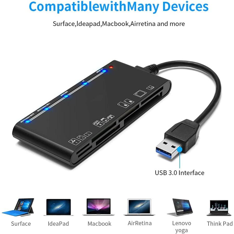 USB3.0 マルチカードリーダー7 in 1 CF/SD/TF/XD/MS/Micro SDカードリーダー USB 3.0（5 Gbit/s）高速多機能   ダー サポート同時に読み｜jusanko｜03