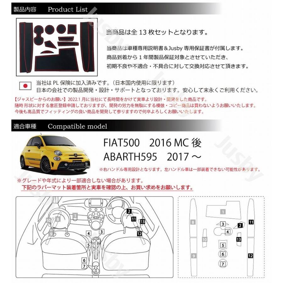 アバルト 595 & フィアット 500 用 インテリアラバーマット ドア