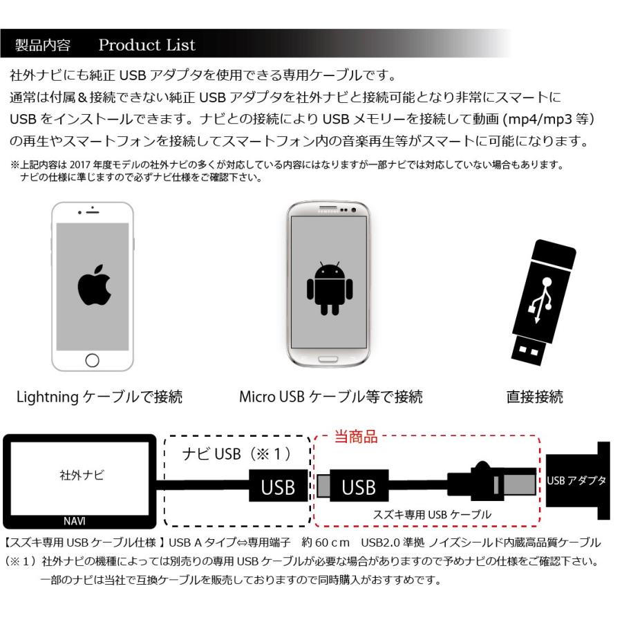 スズキ用 純正USB端子専用USBケーブル 社外カーナビとの接続に USB充電通信用 スズキ専用 USB接続ケーブル 純正品番 99000-79AW3 同等品|jusby-auto|02