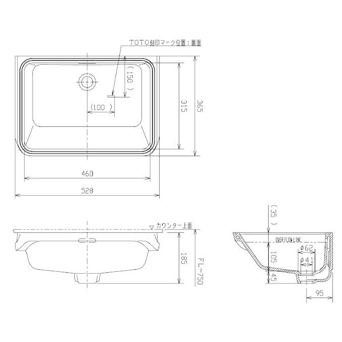 TOTO L505#SC1 TOTOカウンター式洗面器 アンダーカウンター式 洗面器