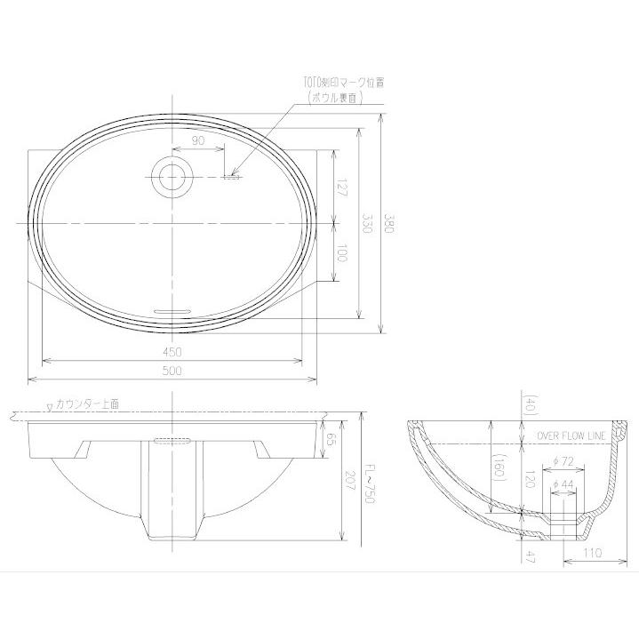TOTO L531#SC1 TOTOカウンター式洗面器 アンダーカウンター式