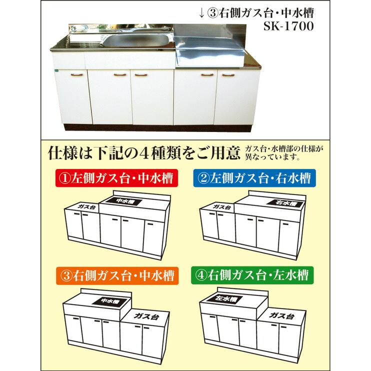 アエル流し台製作所　ステンレス　公団型流し台　賃貸　キッチン　SK-1700　1700幅タイプ　一体型　バックガード無し