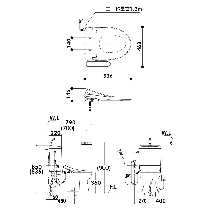 アサヒ衛陶 簡易水洗トイレ サンクリーン 手洗付 床排水 壁給水 温水