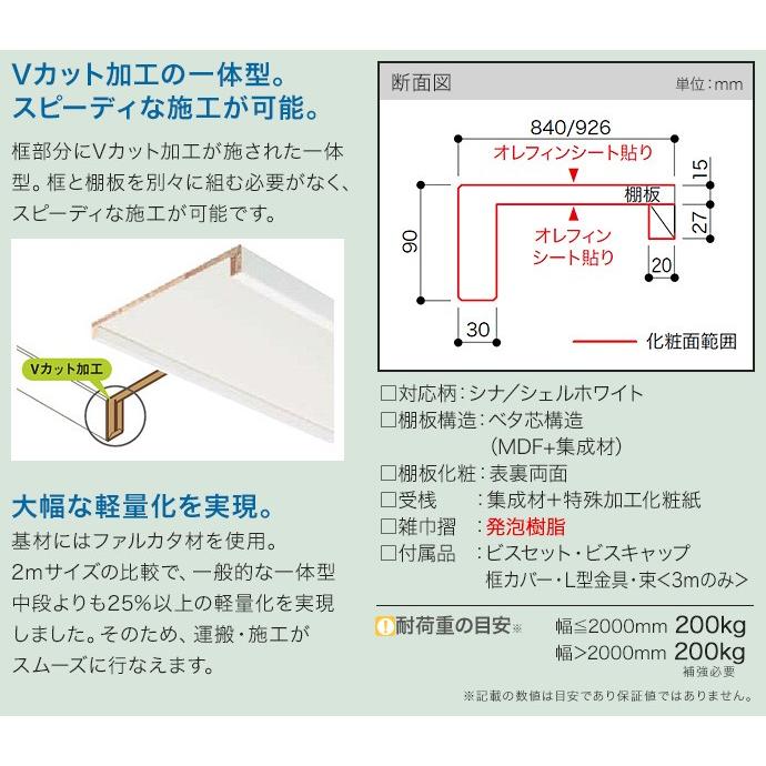 南海プライウッド 収納材 押入れ 一体型 中段セット Vシリーズ シナ シェルホワイト 奥行926×幅1445 1K 一間 VT-M4■｜jusetsuhills｜03