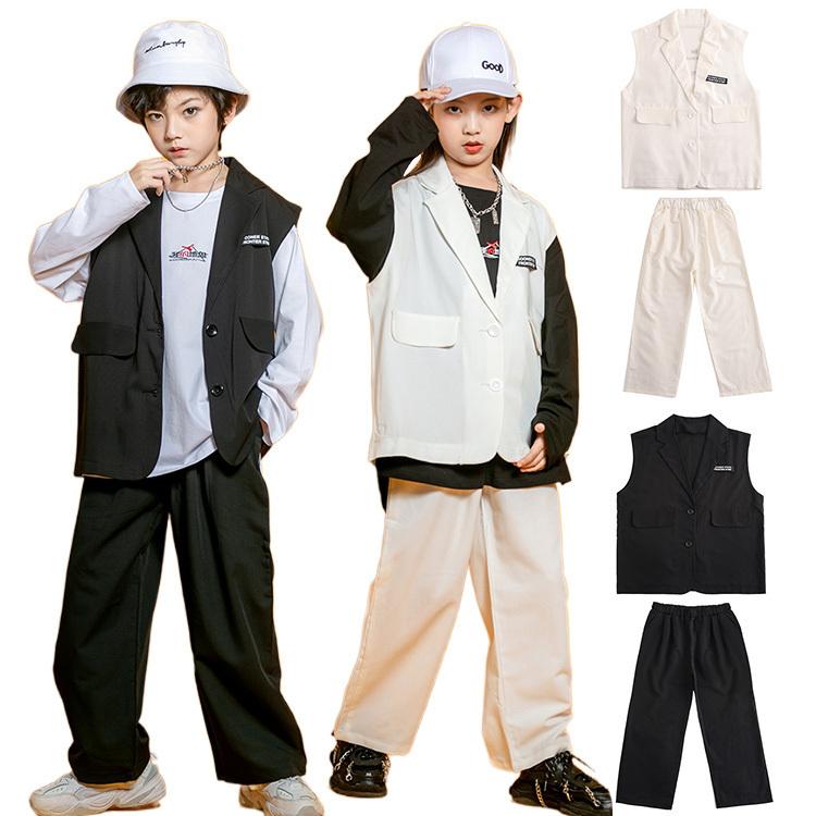 ダンス 衣装 ヒップホップ キッズ ダンス 衣装 Hiphop キッズダンス衣装 白黒 セットアップ 女の子 男の子 ジャズダンス 発表会 練習着 ステージ衣装 応援団