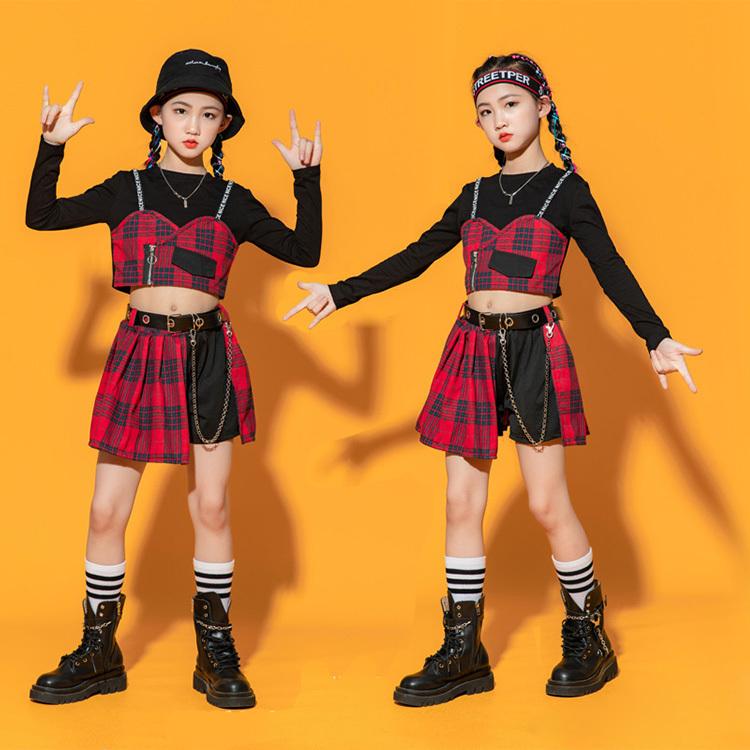 白 黒 セットアップ 女の子 ショットトップス 半袖 キッズ ヒップホップ トップス 紫色 韓国 ダンス衣装 ショットスカート 応援服 へそ出