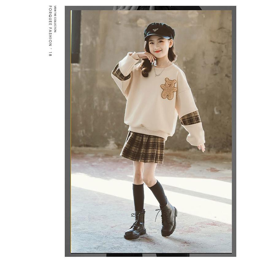 子供服 セットアップ 女の子 長袖 春秋 秋着 上下セット 韓国子供服 キッズ ジュニア トップス 丸首 スカート 膝上丈 可愛い おしゃれ 通学着 新品 中古