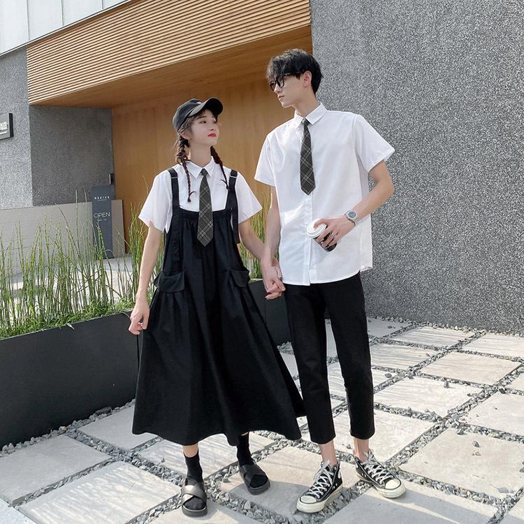 ペアルック カップル ペア tシャツ 白 サロペット スカート お揃い 