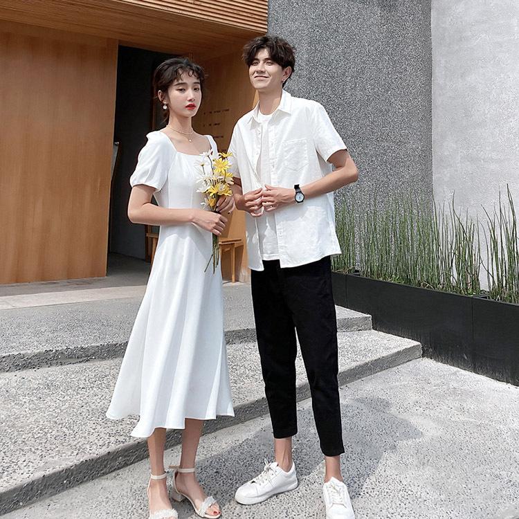 ペアルック カップル ペア Tシャツ 白 ワンピース ドレス お揃い 韓国 ファッション ウエディング 半袖 おしゃれ 恋人 告白 記念日 お祝い 記念日 写真 撮影 Kasin 362 Just For You Online Store 通販 Yahoo ショッピング