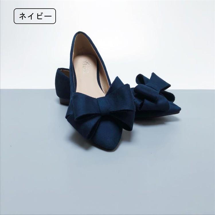パンプス ローヒール レディース ぺたんこ 大きいサイズ 痛くない ポインテッドパンプス リボン付き 通勤 オフィス ウエディングドレスシューズ Kasin 447 Just For You Online Store 通販 Yahoo ショッピング
