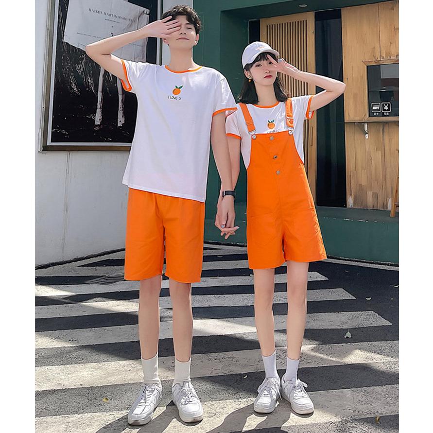 カップル お揃い ペアルック シャツ 半袖 夏 サロペット パンツ レディース 短パン メンズ オレンジ トップス コーデ カップル プレゼント 服 夏 韓国風 Kasin 607 Just For You Online Store 通販 Yahoo ショッピング