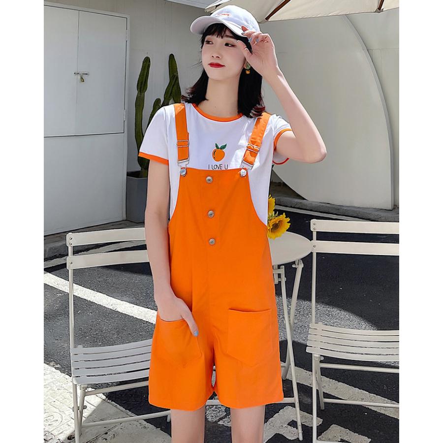 カップル お揃い ペアルック シャツ 半袖 夏 サロペット パンツ レディース 短パン メンズ オレンジ トップス コーデ カップル プレゼント 服 夏 韓国風 Kasin 607 Just For You Online Store 通販 Yahoo ショッピング