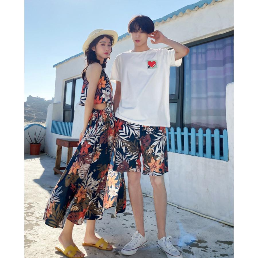夏ワンピース ペアルック 上下セット カップル お揃い服 Tシャツ 上下セット トップス 半袖 レディース メンス ハーフパンツ ビーチ 夏ワンピース シャツ Kasin 610 Just For You Online Store 通販 Yahoo ショッピング