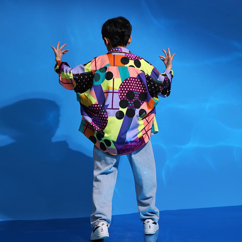 キッズ 衣装 ヒップホップ HIPHOP ゆるシャツ カラフルシャツ 長袖