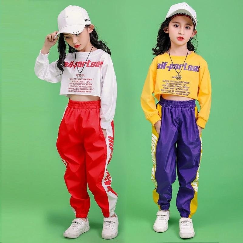 女の子 へそ出し Tシャツ 長袖ロングパンツ カーゴパンツ ダンスパンツ キッズ ダンス 衣装 ジャズダンス チアガール ヒップホップ スポーツウエア 演出服｜just-for-you｜03