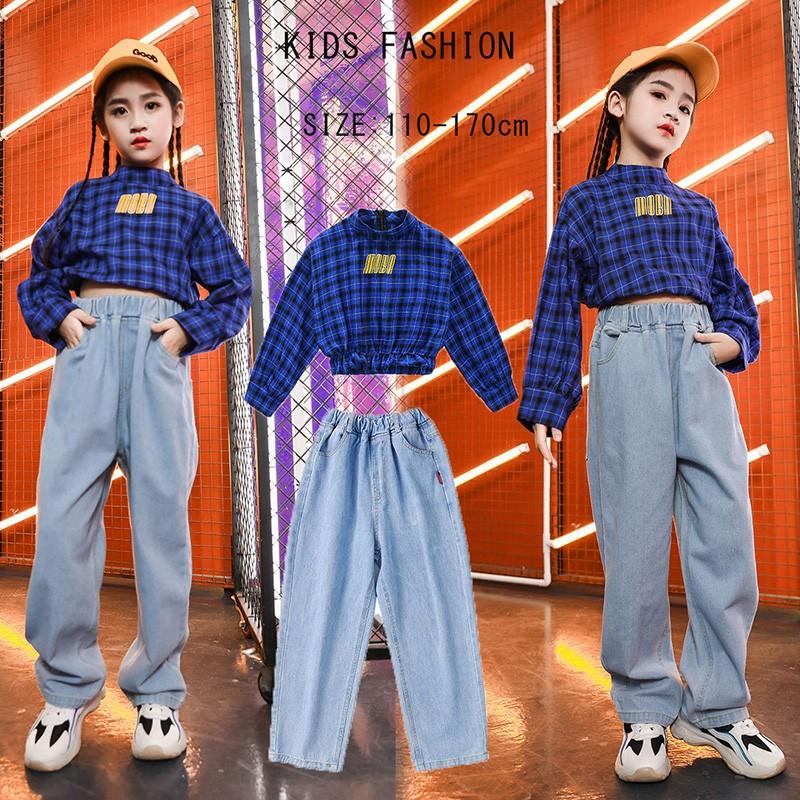 ダンス キッズ ヒップホップ 衣装 子供 シャツ パンツ チェック柄 女の子 ジュニア デニムパンツ ジーンズ デニム おしゃれ 韓国 子供服 長袖 チア衣装 Lss 422 Just For You Online Store 通販 Yahoo ショッピング