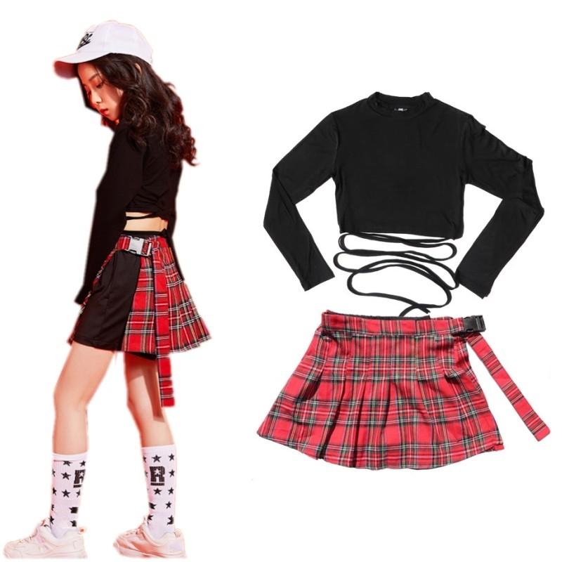 在庫処分 キッズダンス セットアップ ダンス 衣装 キッズ ヒップホップ 子供 女の子 子ども B系 チェックドレス シャツ プリーツスカート チア チアガール Rge 1116 Just For You Online Store 通販 Yahoo ショッピング