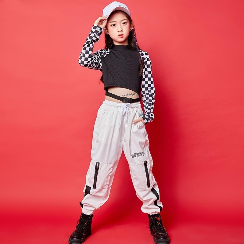 キッズ ダンス衣装 ヒップホップ Hiphop チェック柄 ダンストップス 黒カーゴパンツ 白パンツ 女の子 ジャズダンス ステージ衣装 練習着 体操服 Rge 1557 Just For You Online Store 通販 Yahoo ショッピング