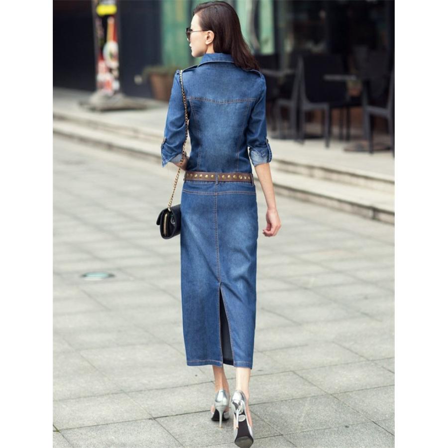 Gジャン ワンピース レディース デニムスカート ロングスカート デニムドレス オールインワン レディース マキシ丈 着痩せ お洒落 ベルト付き Rge 4 Just For You Online Store 通販 Yahoo ショッピング