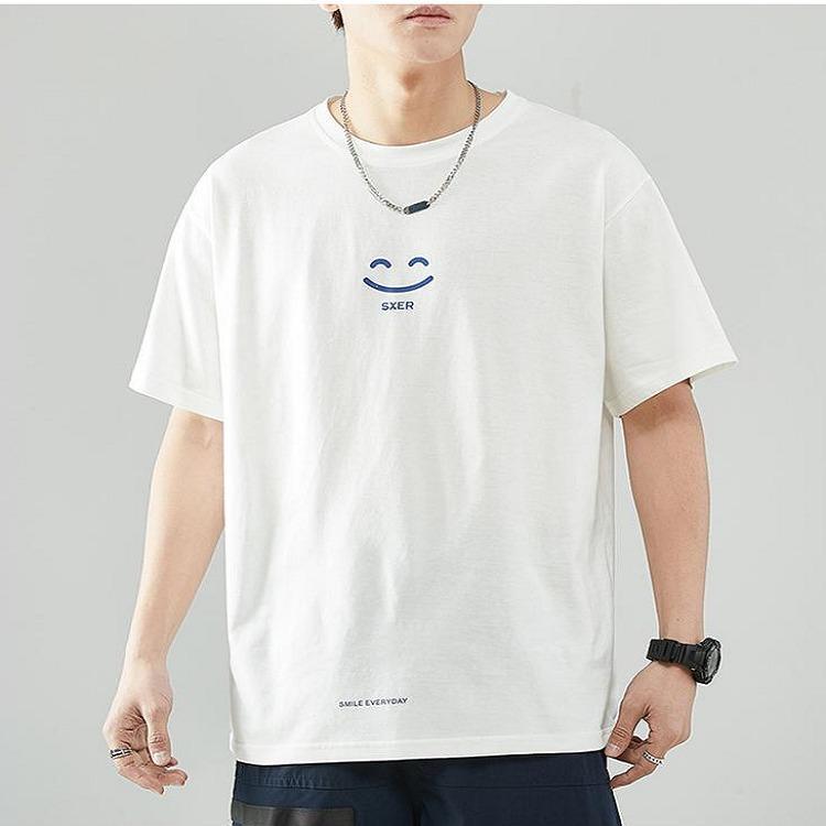 Tシャツ コットン メンズ 綿100 おしゃれ 男性用 爽やか 涼しい 黒 白 半袖 夏 シンプル 白シャツ 黒シャツ トップス 夏服 通学 ユース 笑顔 カジュアル Yhj001 Just For You Online Store 通販 Yahoo ショッピング