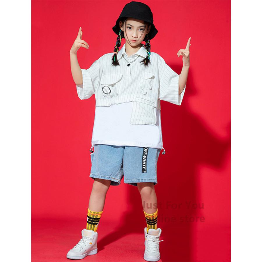 素敵でユニークな キッズ ダンス 原宿ファッション 子供服 ヒップホップ デニムパンツ ｔシャツ ストライプ 男の子 ガールズ ジーンズ Tシャツ K Pop 韓国 おしゃれ Materialworldblog Com