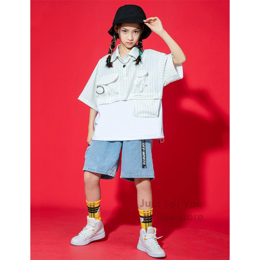 素敵でユニークな キッズ ダンス 原宿ファッション 子供服 ヒップホップ デニムパンツ ｔシャツ ストライプ 男の子 ガールズ ジーンズ Tシャツ K Pop 韓国 おしゃれ Materialworldblog Com