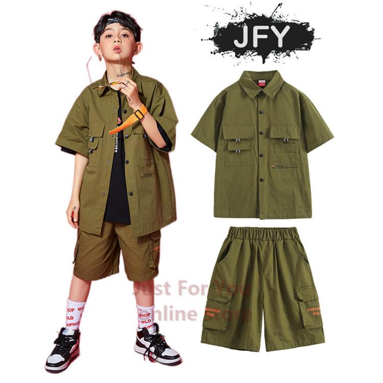 韓国 子供服 ダンス 衣装 キッズ ヒップホップ 半袖ｔシャツ カーキ ハーフパンツ 男の子 原宿ファッション 軍パン Hiphop Jazz セール 激安 Zaka 685 Just For You Online Store 通販 Yahoo ショッピング