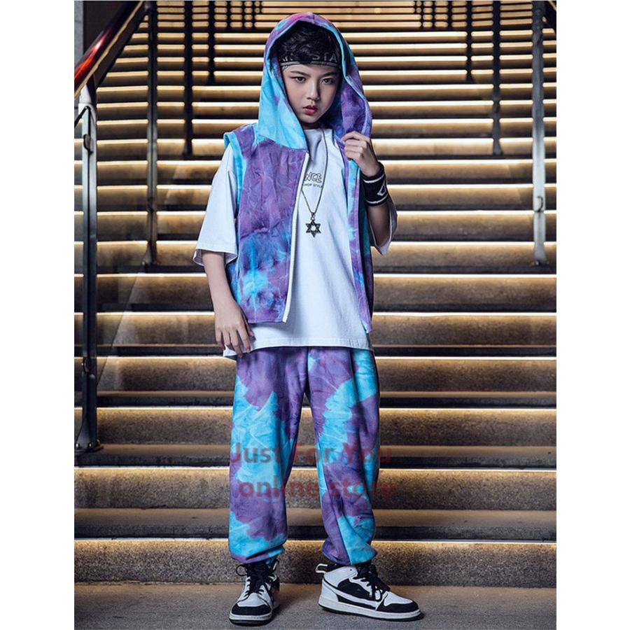 キッズダンス衣装 タイダイ柄 ジャズダンス ヒップホップ タイダイベスト タイダイズボン 派手 女の子 タンクトップ 演出服 男の子 ステージ衣装 かっこいい アウトレット