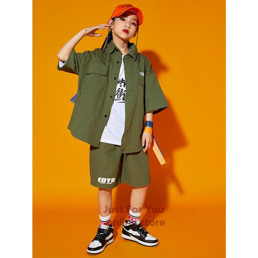未使用品 ヒップホップ 原宿系 キッズダンス衣装 ズボン ガールズ ジャズ 男の子 緑ジャケット 短パン 子供服 ストリート カーキパンツ ダンスウェア 激安 注文後の変更キャンセル返品